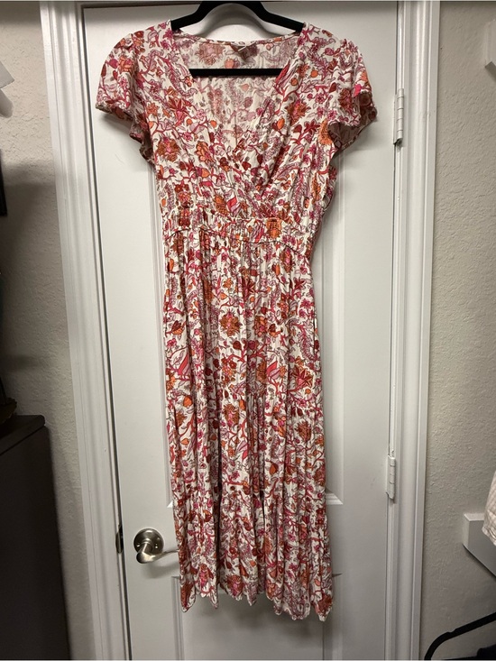 Knox Rose Dresses & Skirts - Knox Rose Floral Boho Maxi Dress Size Medium Pink Orange Flutter Sleeve